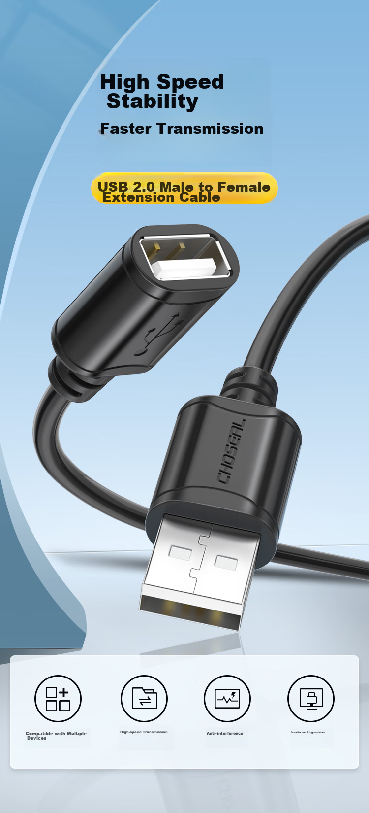Кабель-удлинитель CHOSEAL QS5305AT5 USB 2.0, 5 метров, черный