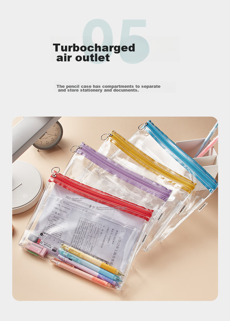 Пенал SAKURA Transparent Exam Pencil Case, фиолетовый, с двойной молнией, для учеников