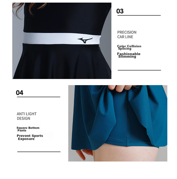 Женский купальник MIZUNO, цельный, с юбкой, быстросохнущий, пляжный, размер M, синий
