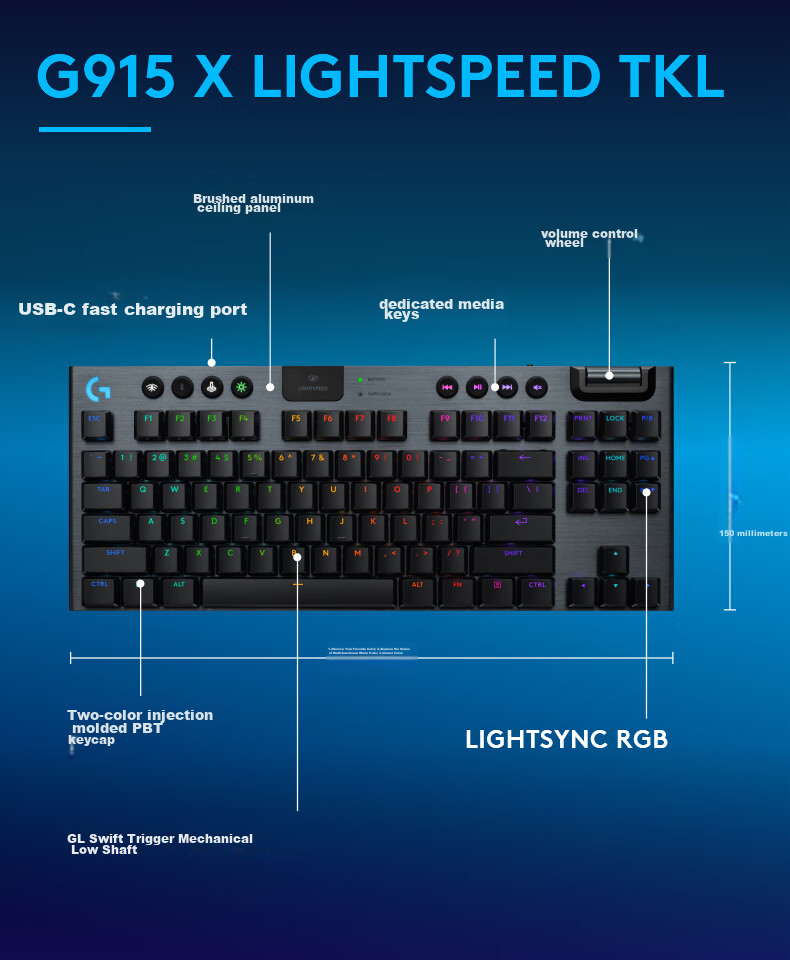 Игровая механическая клавиатура Logitech G G915 X LIGHTSPEED TKL с низким профилем, беспроводная, белая, коричневый переключатель