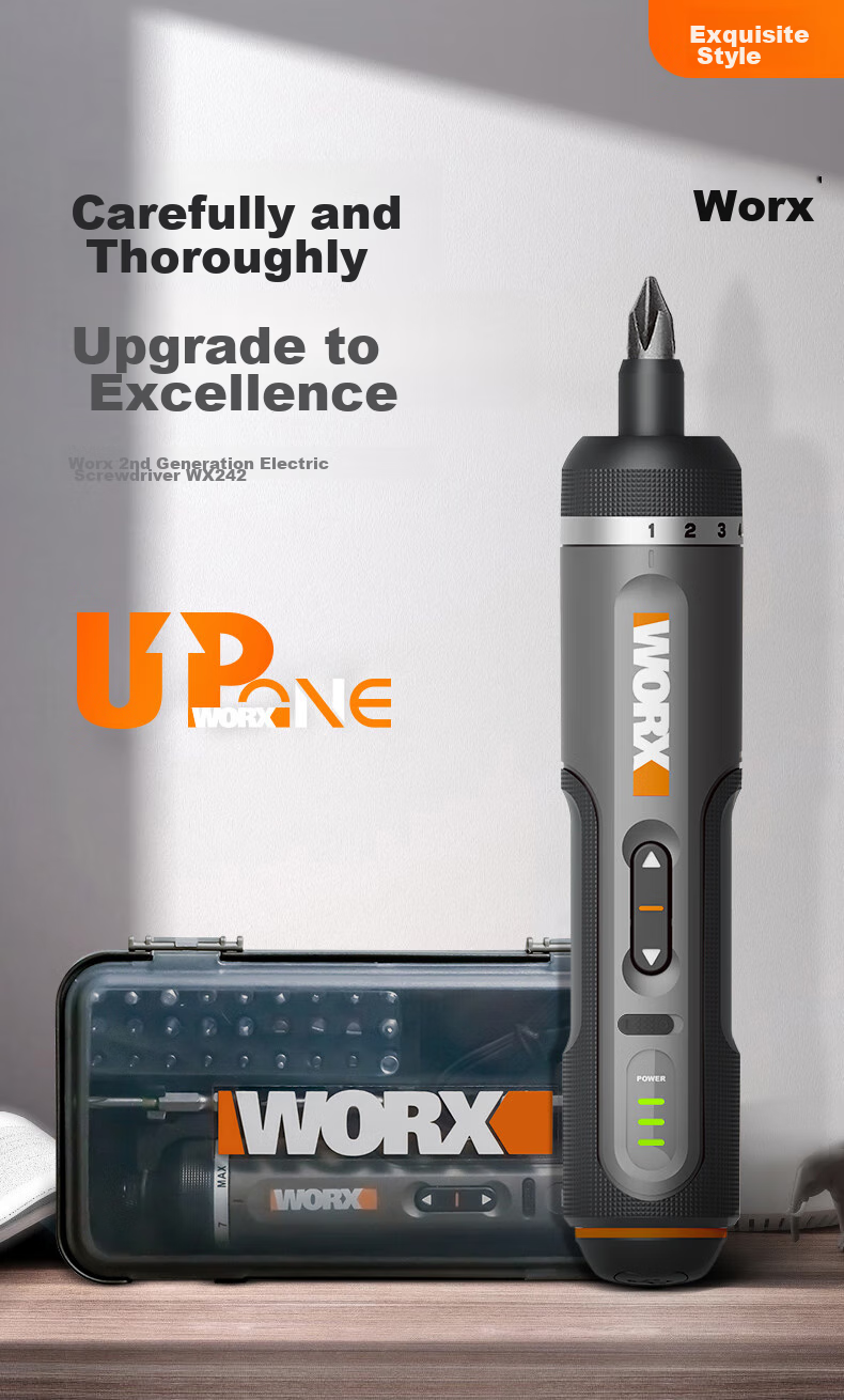 Аккумуляторная отвертка WORX WX242, компактная ручная, литиевая батарея, 30 бит в комплекте