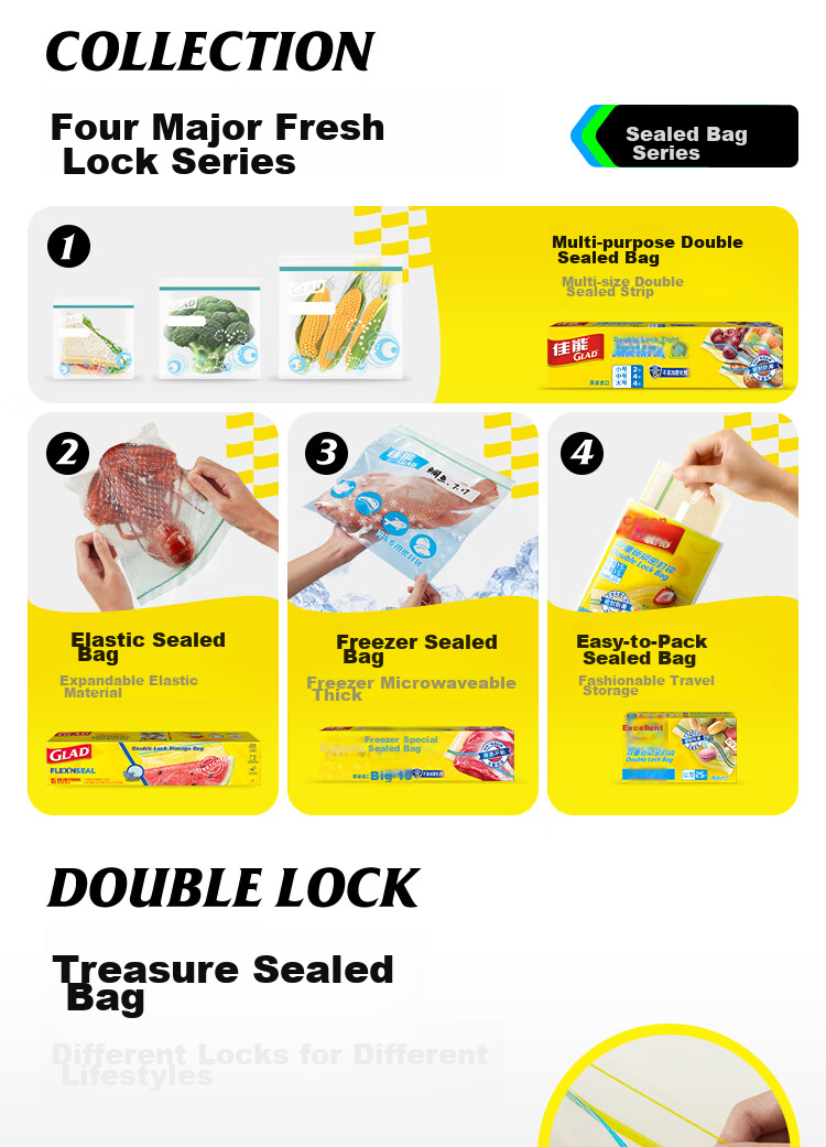 Пакеты пищевые Glad, средний размер, 25 шт., для сохранения свежести продуктов и заморозки