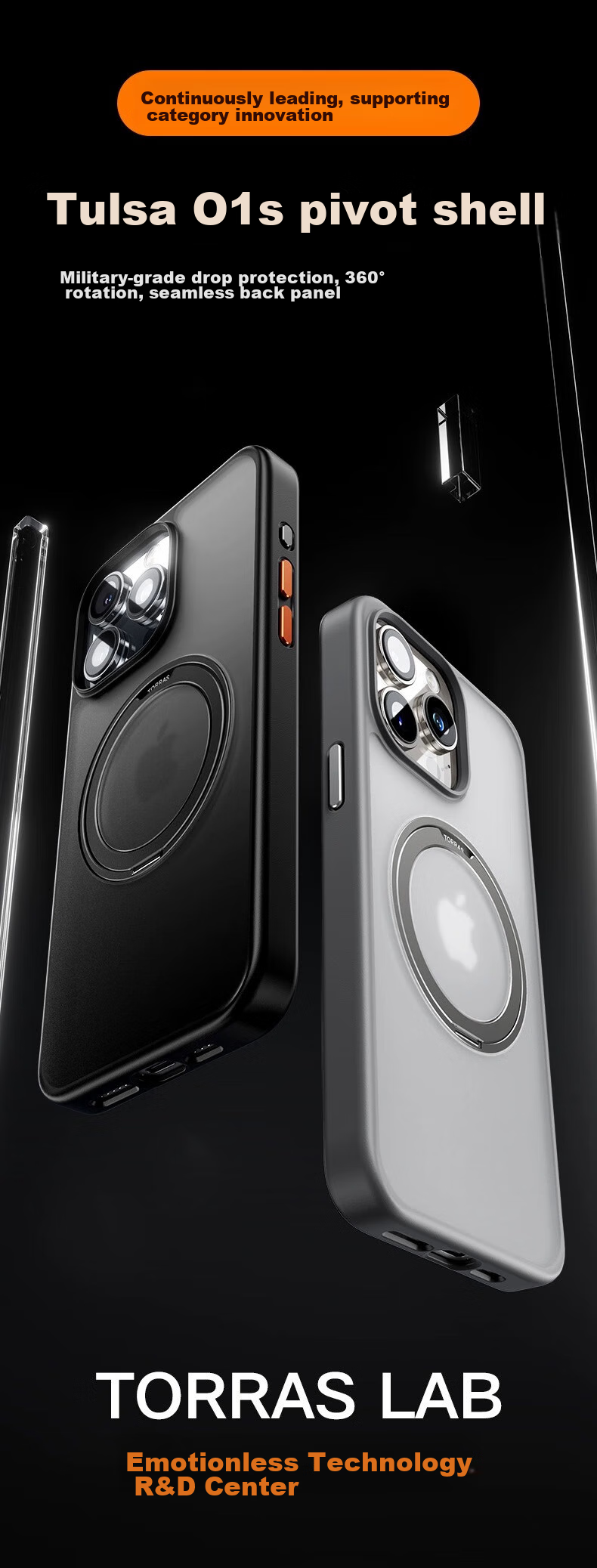 Чехол TORRAS Pivot Case для Apple iPhone 15 Pro Max, противоударный, с подставкой, магнитный, матовый черный