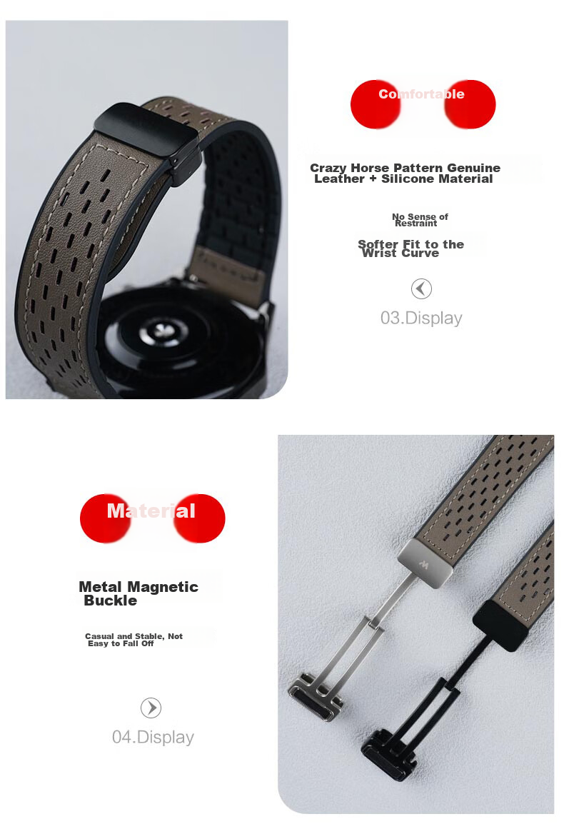 Ремешок Watchbond для Huawei Watch GT6, GT6 Pro, Watch 5, Watch 4, GT 5 Pro, GT 5, GT 4, из натуральной кожи Crazy Horse, с магнитной застежкой