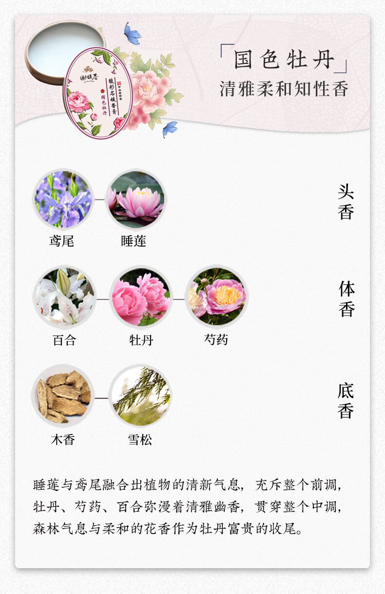 谢馥春谢馥春馥彩名媛香膏固体香水古风 女淡香便携国货通勤约会礼物 国色牡丹