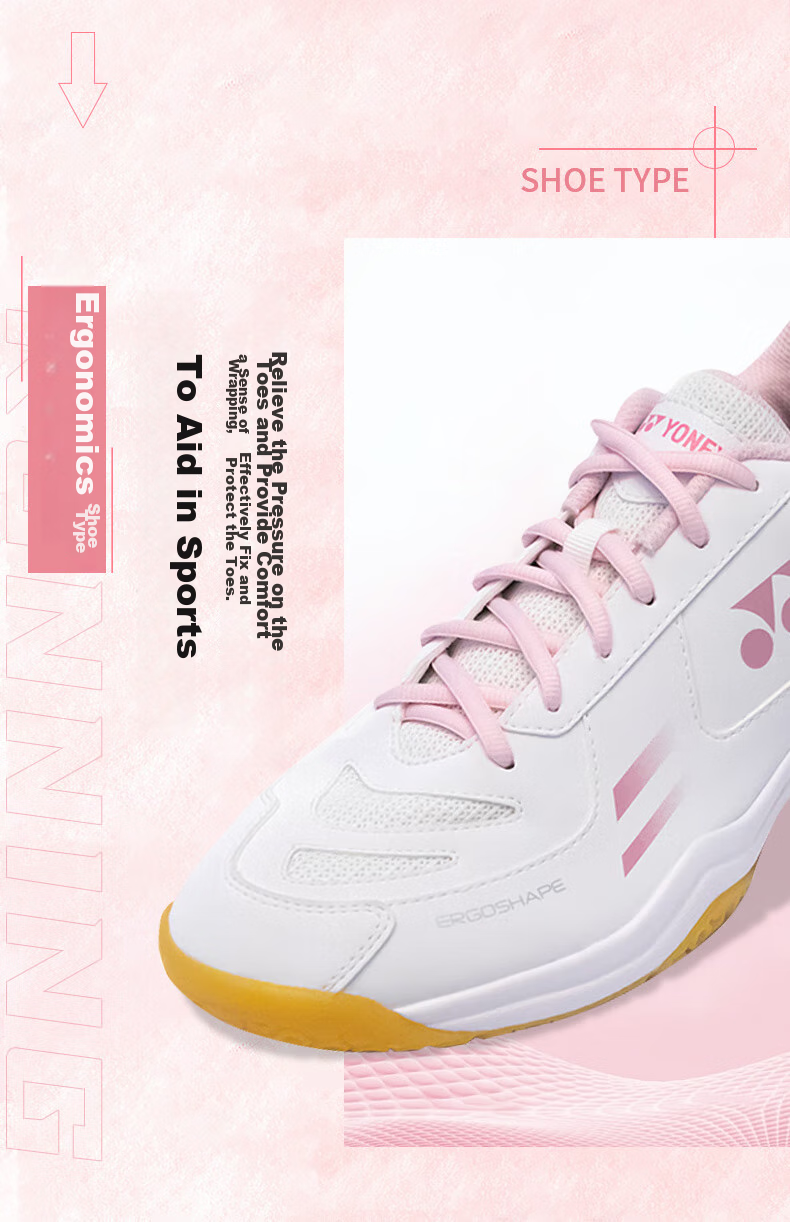 Кроссовки для бадминтона YONEX SHB220CR, мужские, унисекс, белые с розовым, размер 37