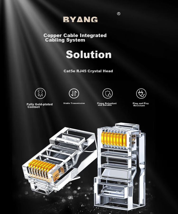 Коннектор RJ45 BOYANG Cat5e, 100 шт. в упаковке, экранированный, позолоченный