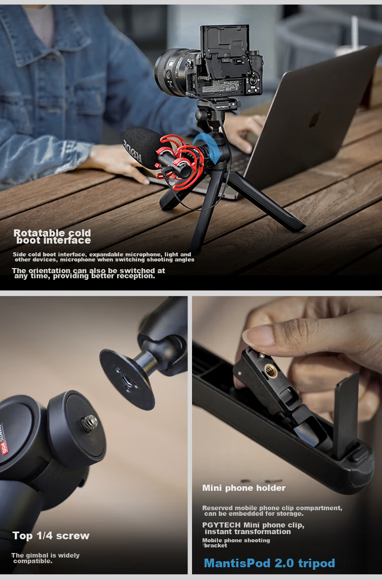 Штатив PGYTECH Mantis 2.0 для DSLR и смартфонов, настольный гимбал, штатив-ромашка для видеоблогов, прямых трансляций, портативный ручной штатив, комплект с пультом дистанционного управления