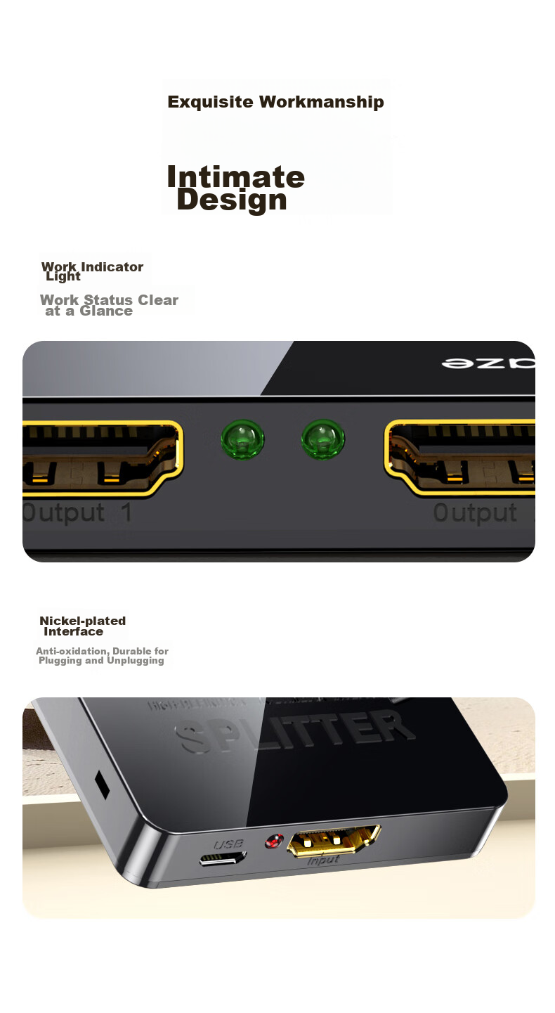 HDMI-разветвитель BIAZE 4K HD, один вход, два выхода, для ноутбука, телевизора, монитора, проектора, зеркальное отображение экрана