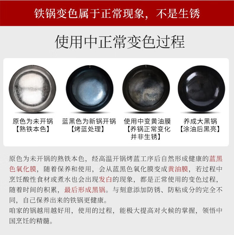 Zhensanhuan Zhangqiu Iron Wok, ручная ковка, без покрытия, антипригарная, 34 см