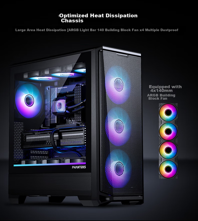 Компьютерный корпус PHANTEKS G400A Black Mid-Tower ATX, с боковым окном, черного цвета, с поддержкой водяного охлаждения