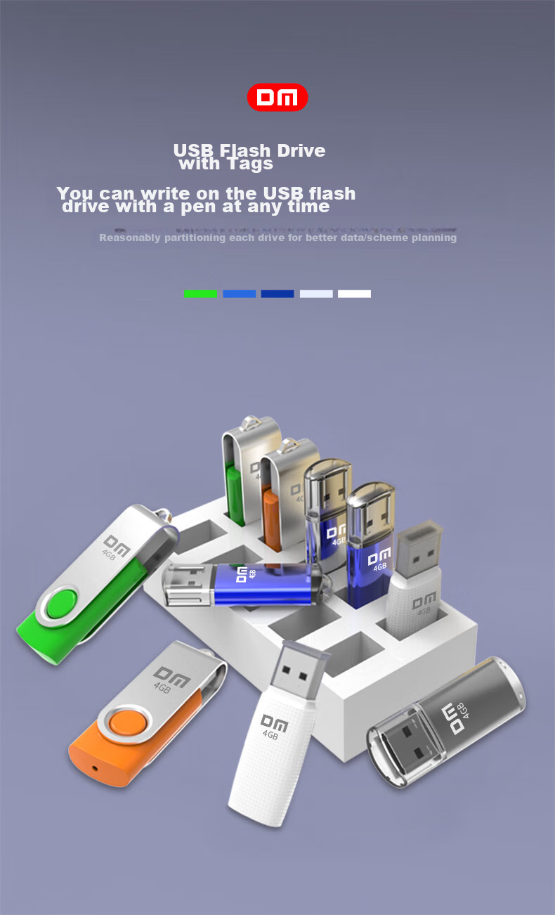 USB-флеш-накопитель DM PD120, 4 ГБ, USB 2.0, комплект из 10 штук, серебристый/оранжевый/зеленый/синий