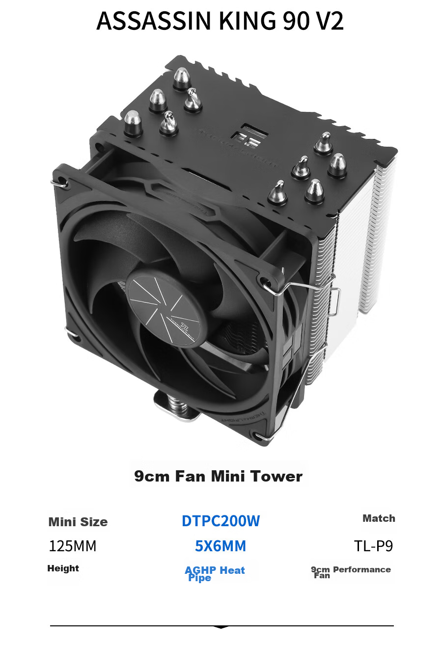 Кулер для процессора Thermalright Assassin King 90 V2, воздушное охлаждение, 5 тепловых трубок, высота 125 мм, для Intel LGA1700/1851/115X/1200/2011/2066, AMD AM4/AM5