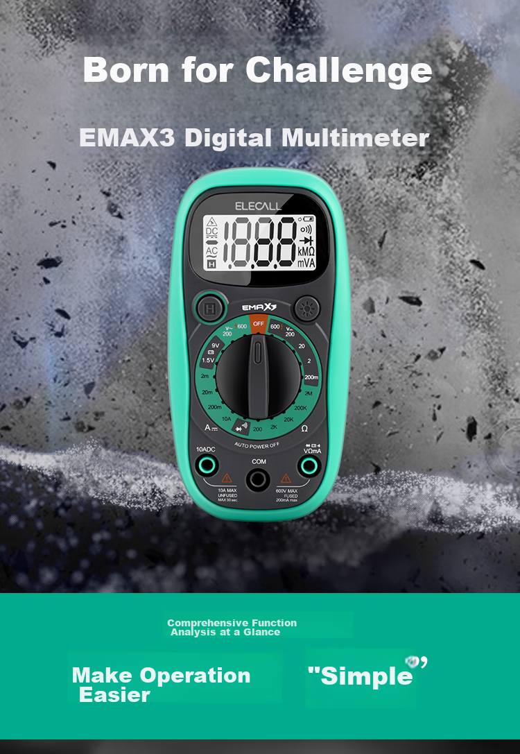 Мультиметр ELECALL EMAX3+, портативный, высокоточный, антистатический, цифровой, компактный, умный, для электрика, с чехлом