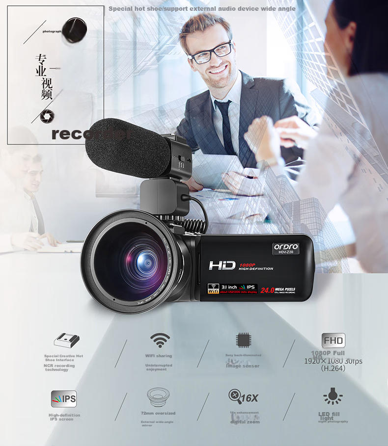 ORDRO Z20 4K HD Цифровая видеокамера, портативная профессиональная камера для дома, путешествий, встреч, TikTok