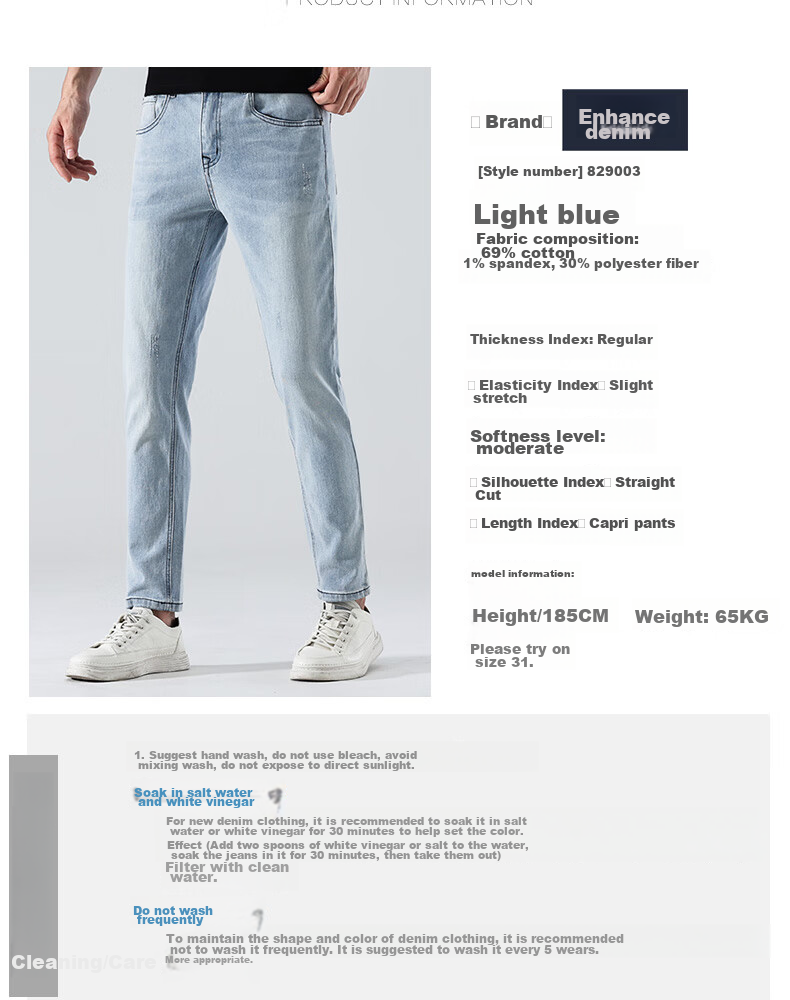 Zengzhi / Zengzhi Мужские джинсы в стиле Business Casual 928010 Сине-черные Размер 31