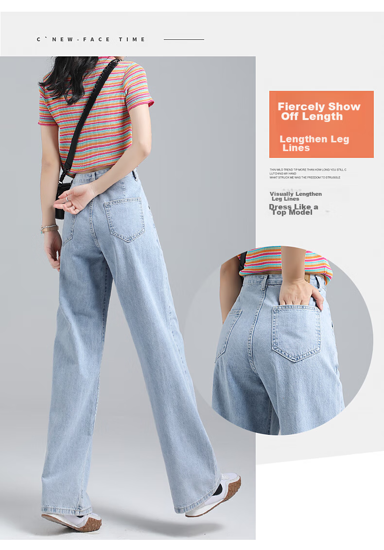 Джинсы Jeanswest Женские, 2025 Осень, Широкие штанины с высокой талией, Модные свободные брюки, Темно-синие, Размер XL