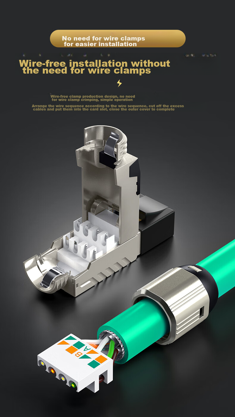 WANJEED Cat6a Toolless Crystal Head, Engineering Grade CAT6a Shielded Toolless Crystal Head 8P8C, 10 Gigabit RJ45 Computer Network Cable Connector Network Connector WJ-15321
