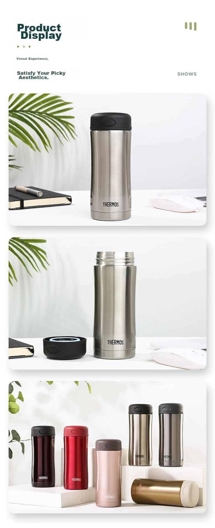 Термос THERMOS JCG-400, 400 мл, нержавеющая сталь, для бизнеса и офиса, цвет серебристый
