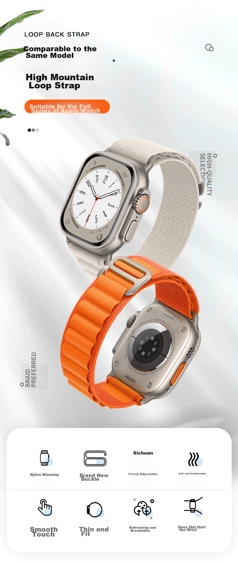 Ремешок Weiqiantu для Apple Watch Ultra 2/SE/9/8/7/6/5/4/3/2/1, нейлоновый спортивный, 44/45/49 мм, оливковый