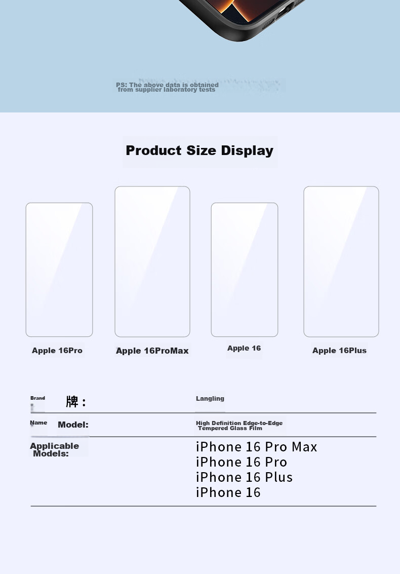 Защитное стекло LANGLING для Apple iPhone 16 Pro, полное покрытие, без черной рамки, высокой четкости, анти-отпечатки