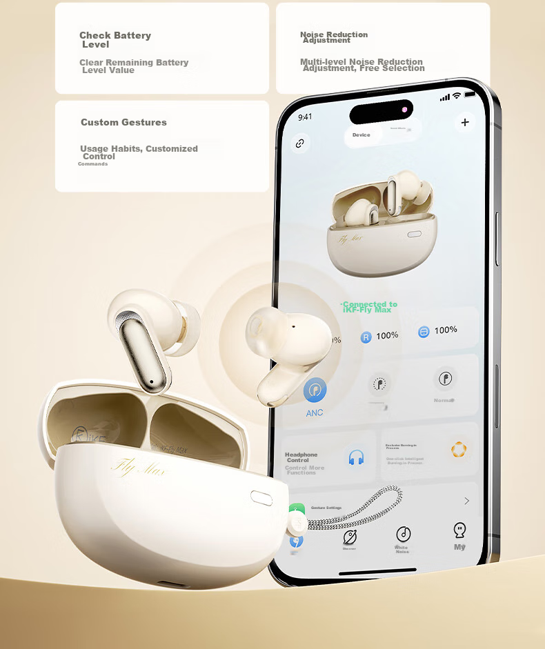 Беспроводные наушники iKF Fly Max с активным шумоподавлением, True Wireless, Bluetooth 5.4, до 30 часов работы, черный