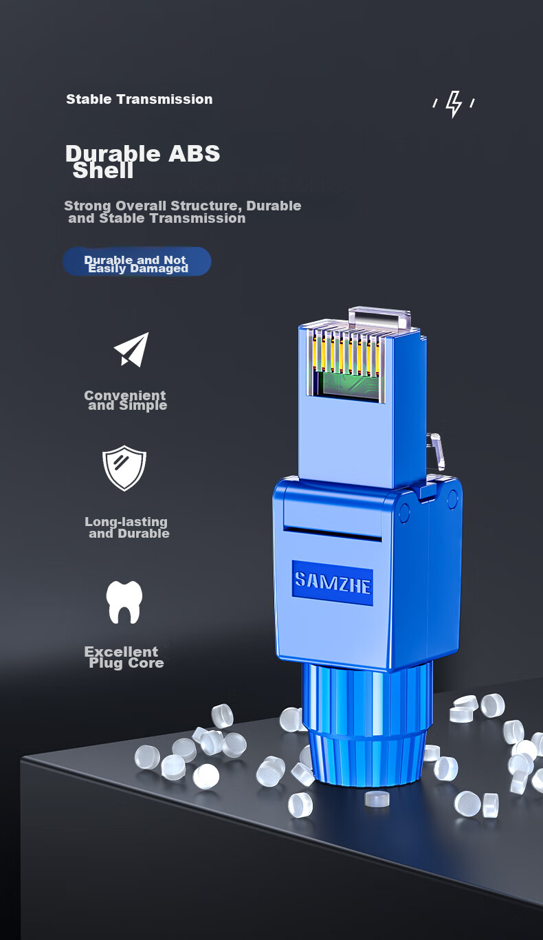 SAMZHE Cat5e Toolless Crystal Head, Engineering Grade 8P8C Punch-Down Free RJ45 Computer Network Cable Connector, Cat5e Toolless Network Connector, 2 Pieces MDSJ52