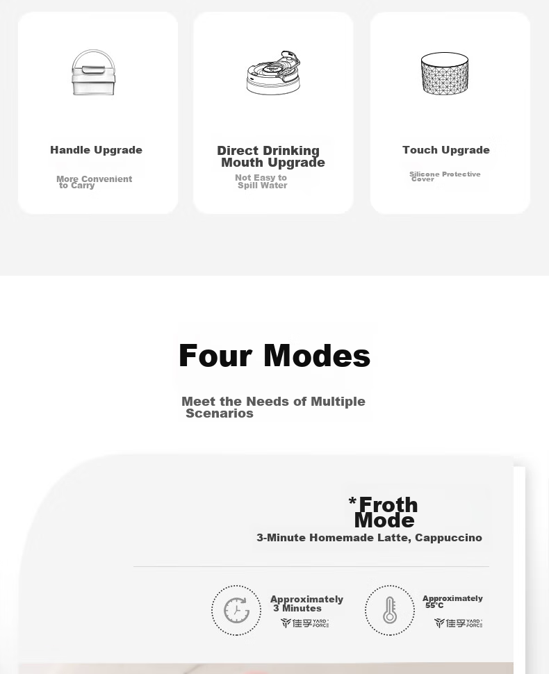 Молокоотсос YARDFORCE, многофункциональная чашка для латте, электрическая чашка для взбивания молока, портативный бойлер для воды, чашка для смешивания, устройство для подогрева молока
