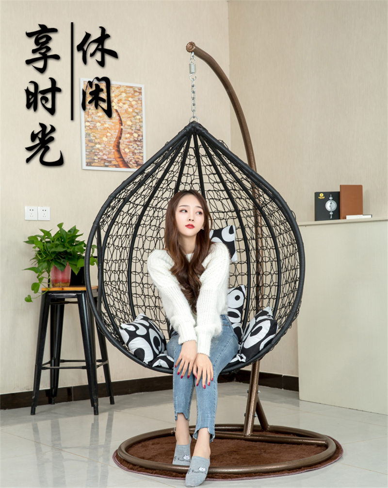 蚁伽 吊椅吊篮 网红鸟巢大吊篮 藤椅双人秋千 阳台摇椅 家用休闲摇篮椅 室内懒人摇椅（黑色单人）