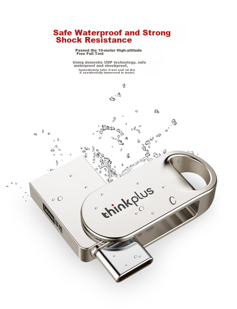 USB-накопитель ThinkPlus Lenovo 128GB Dual-Interface Metal USB Flash Drive, совместимый с телефонами и компьютерами с USB Type-C, внешний универсальный флэш-накопитель с большой емкостью, TYCU301