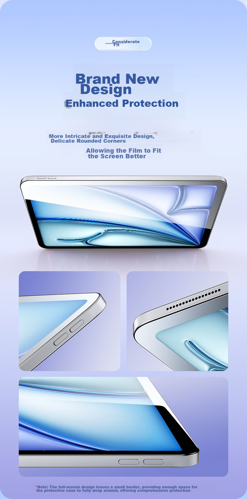 Защитное стекло PISEN для iPad Air 7/6 11 дюймов (M3 2025), полноэкранное, противоударное, антибликовое, закаленное стекло