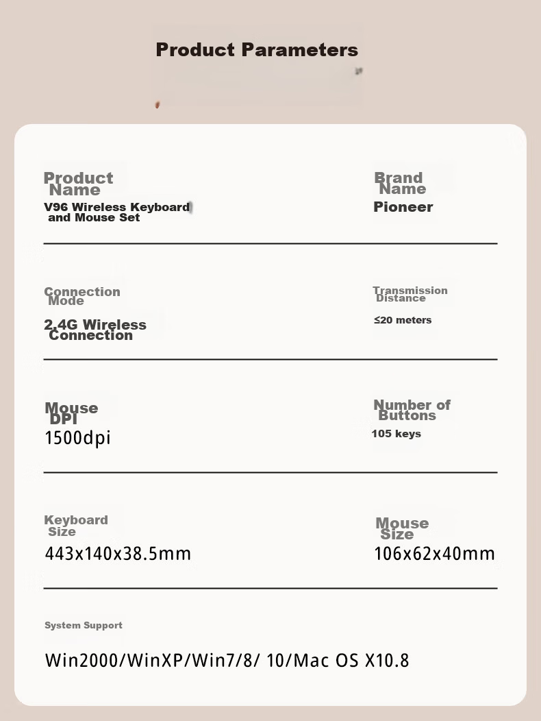 Беспроводной комплект EWEADN V96: стильная ретро-клавиатура и мышь с механическим ощущением, мембранная клавиатура для ноутбука, розовый
