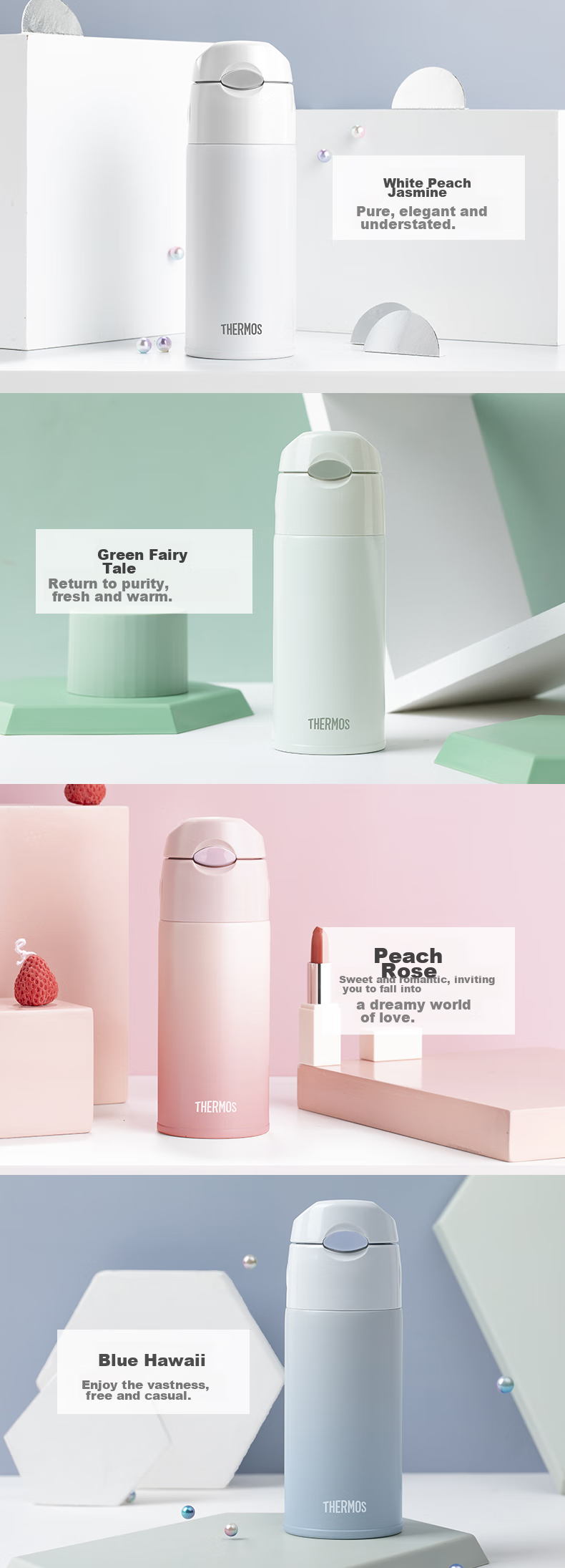 Термокружка THERMOS TCMI-400S, 400 мл, градиентный цвет, с трубочкой, сохраняет холод, для мужчин и женщин, розовая