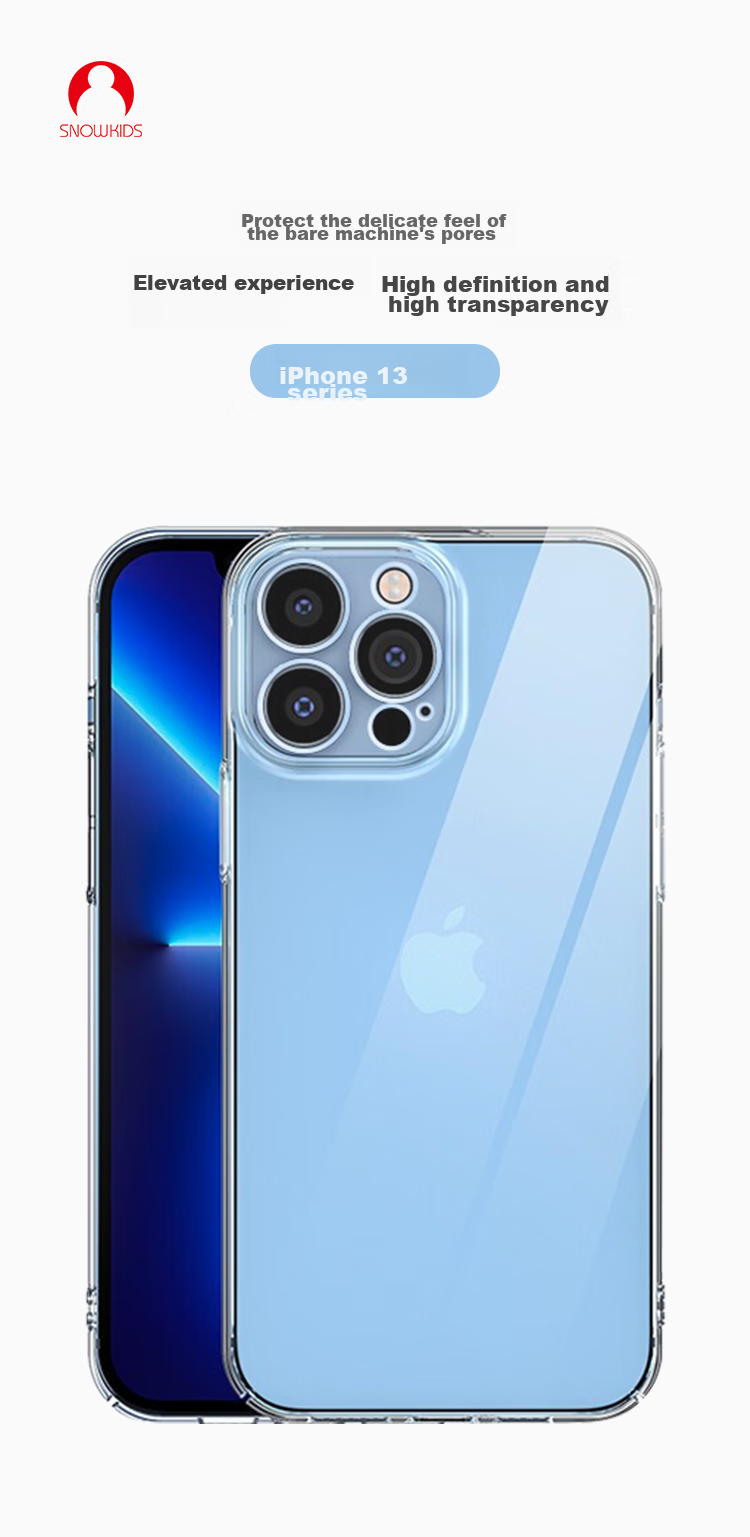 Противоударный чехол Snowkids для Apple iPhone 13 Pro, ультратонкий TPU с защитой всех объективов, прозрачный