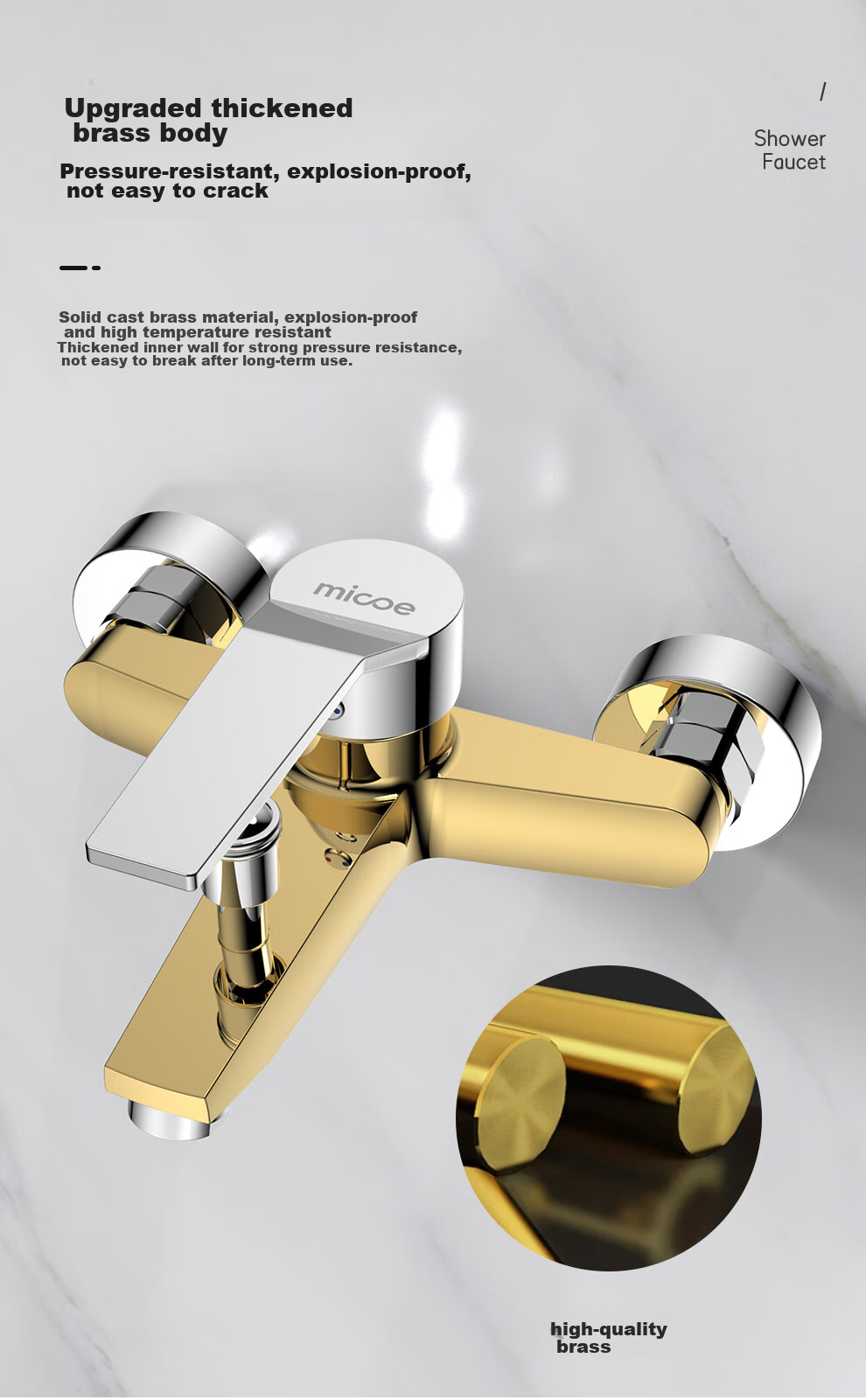 Смеситель для ванны MICOE M-A3003-1D, двойной выход, частичная медь, регулируемое расстояние установки, трехскоростной переключатель душа
