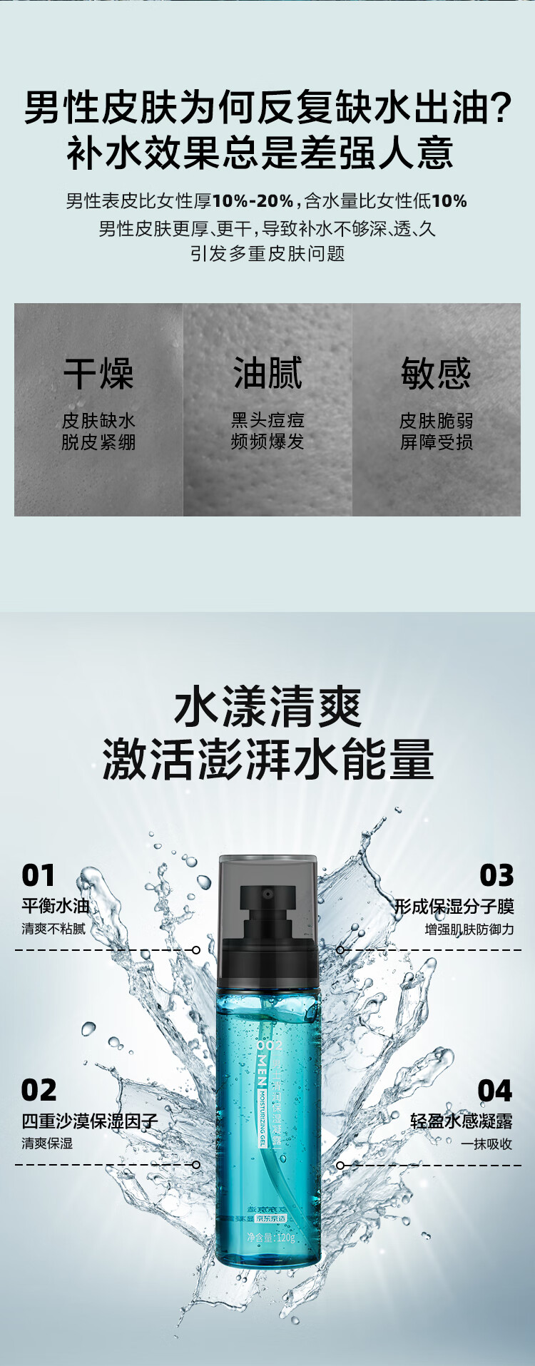 京东京造 男士清润保湿凝露120ml一抹补水保湿须后水玻尿酸清爽男士护肤品