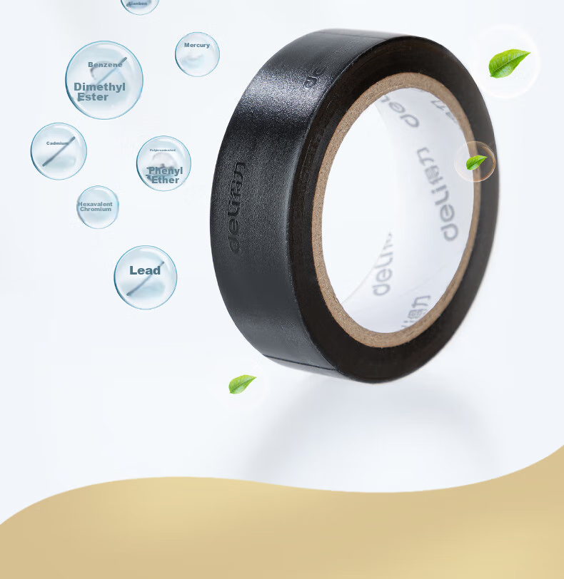 Изолента Deli PVC, водонепроницаемая, огнестойкая, низкотемпературная, 18 мм x 18 м, черная, 10 рулонов