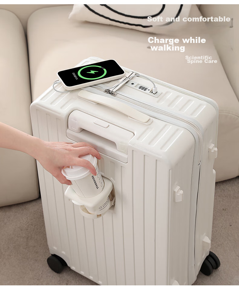 Чемодан DULA с передним открытием, с USB-зарядкой, ручная кладь, кодовый замок, черный с серым, 20 дюймов
