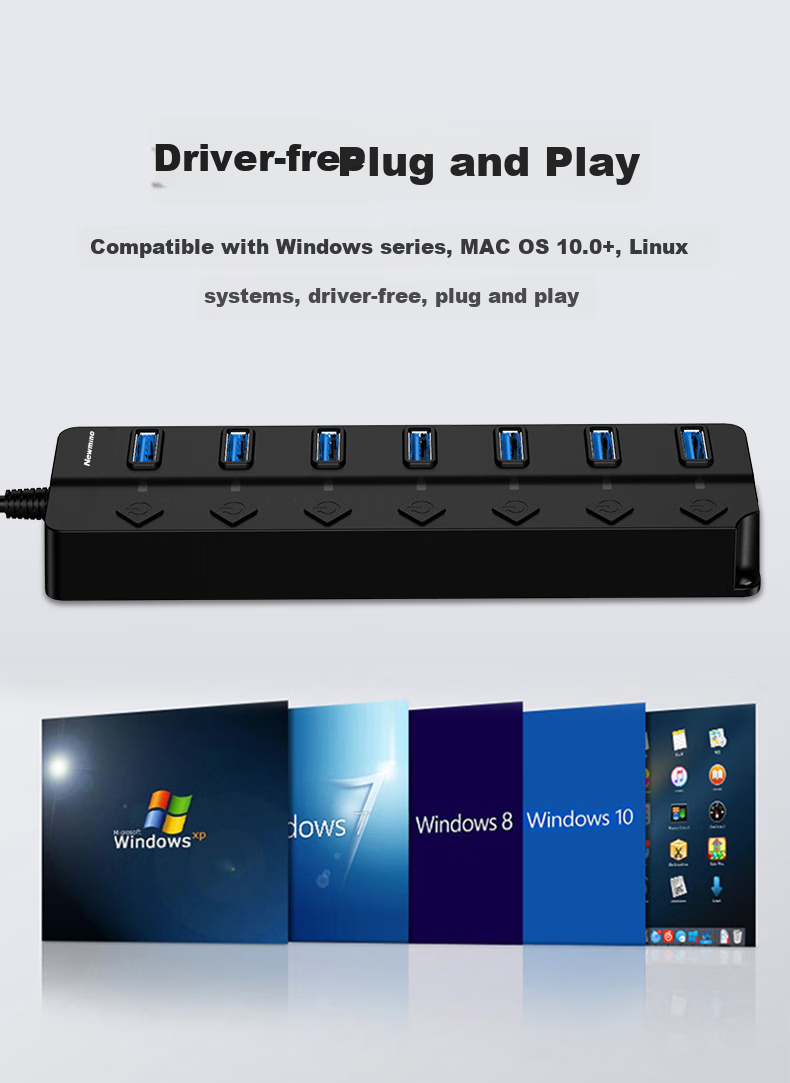 USB-хаб Newmine 3.0, 7 портов, с разъемом питания DC, 1 метр