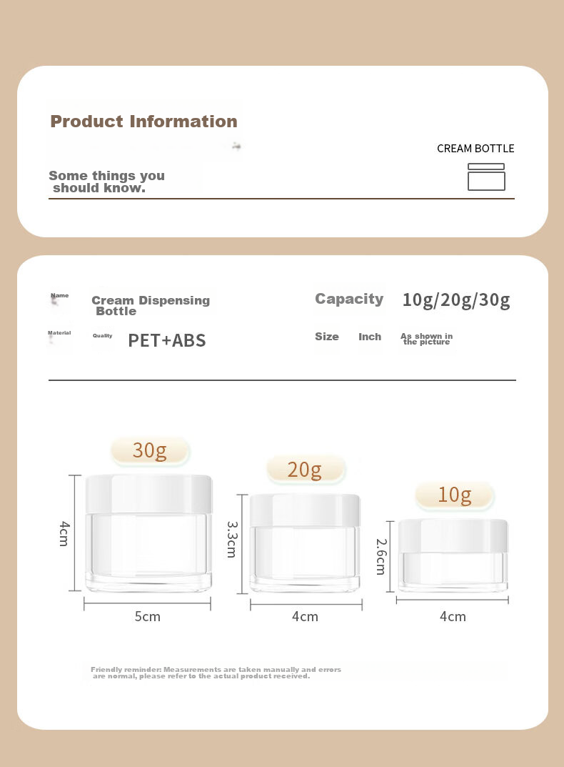 Пустые флаконы для косметики JD, набор из 3 штук по 30г, прозрачные, портативные, для крема