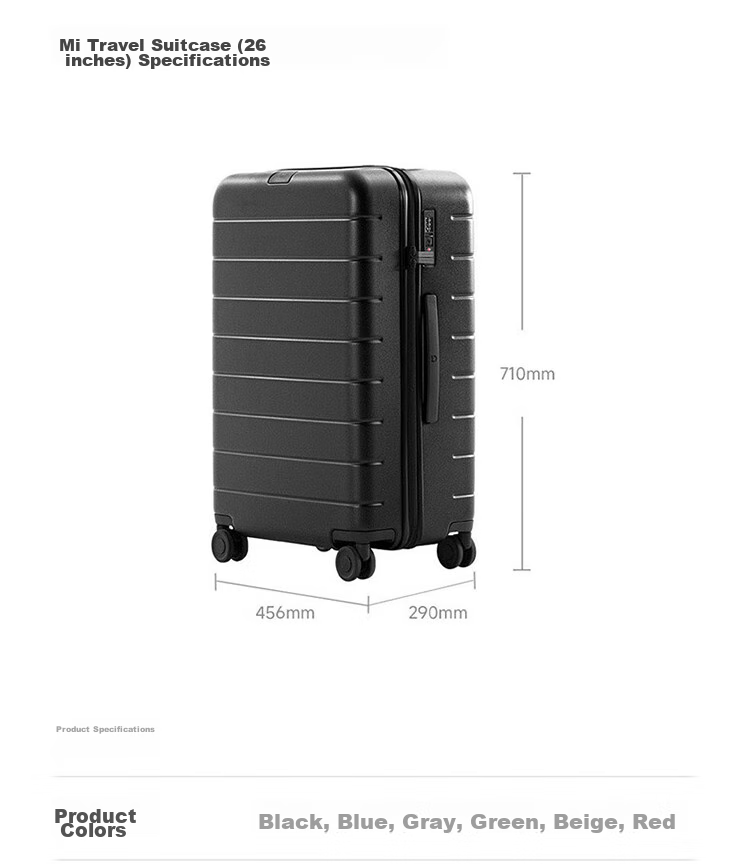 Чемодан Xiaomi Mijia Luggage, 28 дюймов, черный, PC, с кодовым замком