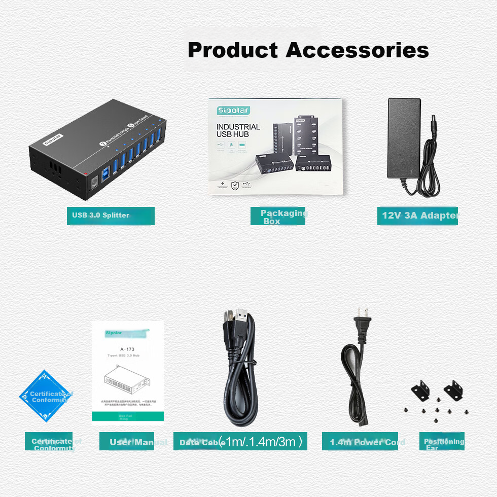 USB 3.0 концентратор SIPOLAR A-173, 7 портов, 1.4 метра, с блоком питания