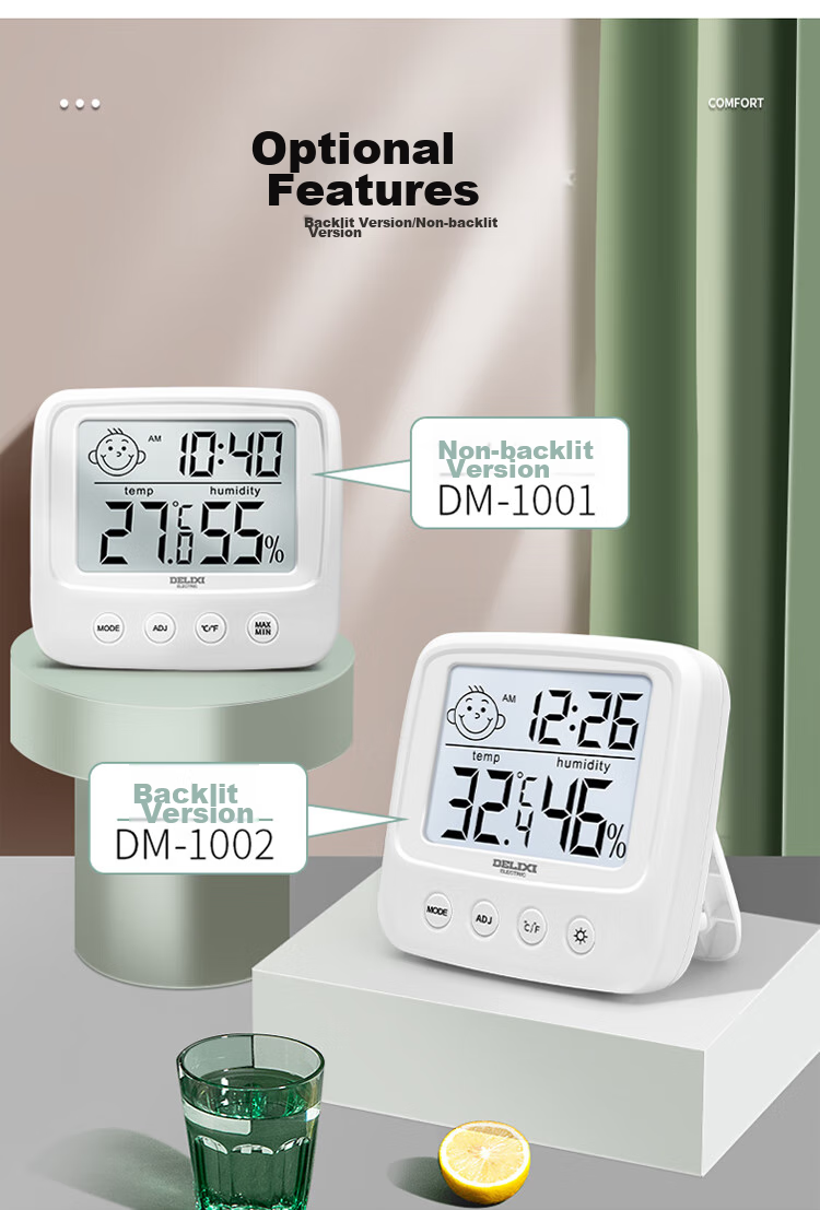 Термометр-гигрометр DELIXI ELECTRIC DM-1002 с подсветкой, электронный, цифровой, для детской комнаты, с индикатором настроения