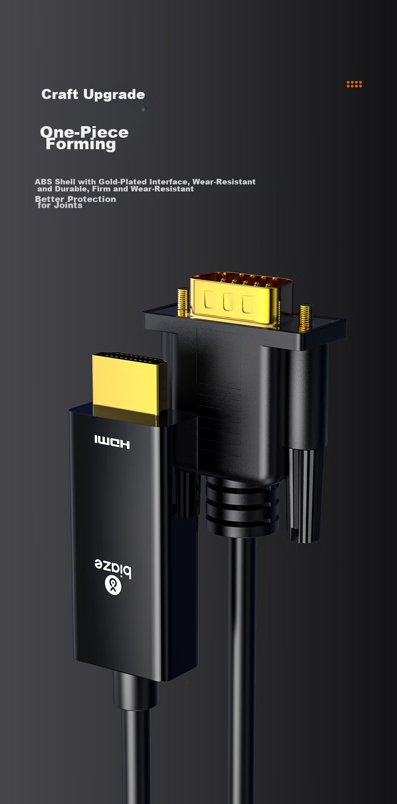 Кабель-переходник BIAZE HDMI на VGA 5 метров, черный, для подключения проектора, ноутбука, компьютера к телевизионной приставке Xiaomi, PS4