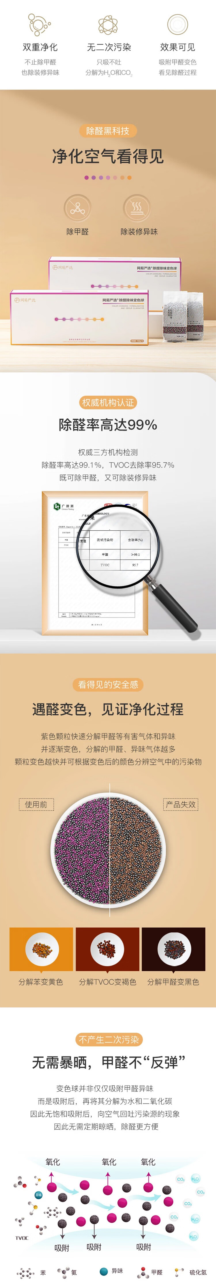网易严选 除醛除味变色球除醛变色豆 去除甲醛除甲醛活性炭新房家居除甲醛净化剂甲醛清除剂 500g除醛升级