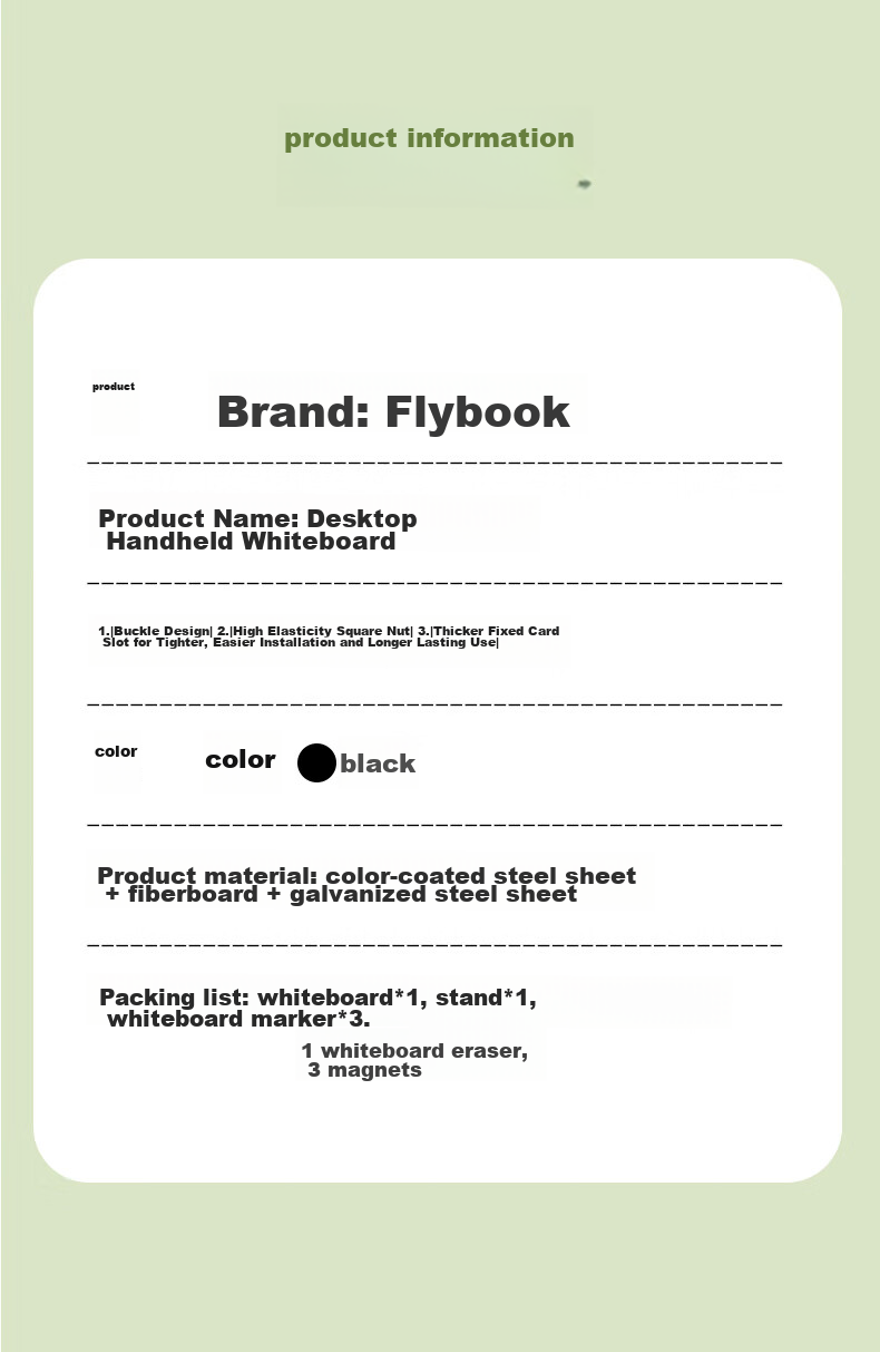Flybook Desktop Whiteboard with Stand, Handheld, Double-Sided Erasable Writing Board, Portable Soft Edge Children's Small Blackboard, Home Memo Board, Office Planner Board, Live Streaming Room Prompt Board