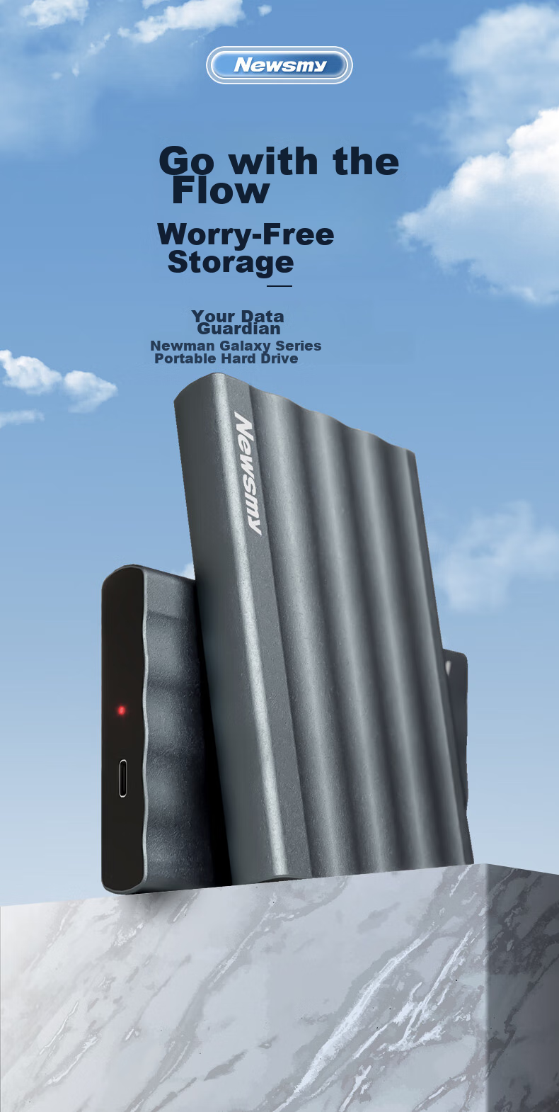 Внешний жесткий диск Newsmy Xinghe Metal Series, 2 ТБ, 2.5 дюйма, USB 3.0, Type-C, глубокий черный