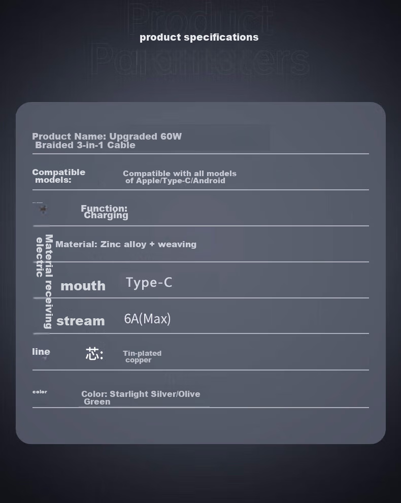 Кабель Nengshi для зарядки 3-в-1, Type-C, Lightning, Micro-USB, 1 метр, зеленый