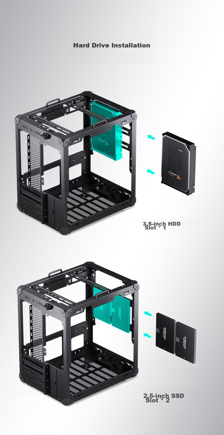 Корпус JONSBO C6 Handle Version Black MATX, черный, M-ATX, Mini-ITX, ATX блок питания, до 75 мм кулер, до 255 мм видеокарта
