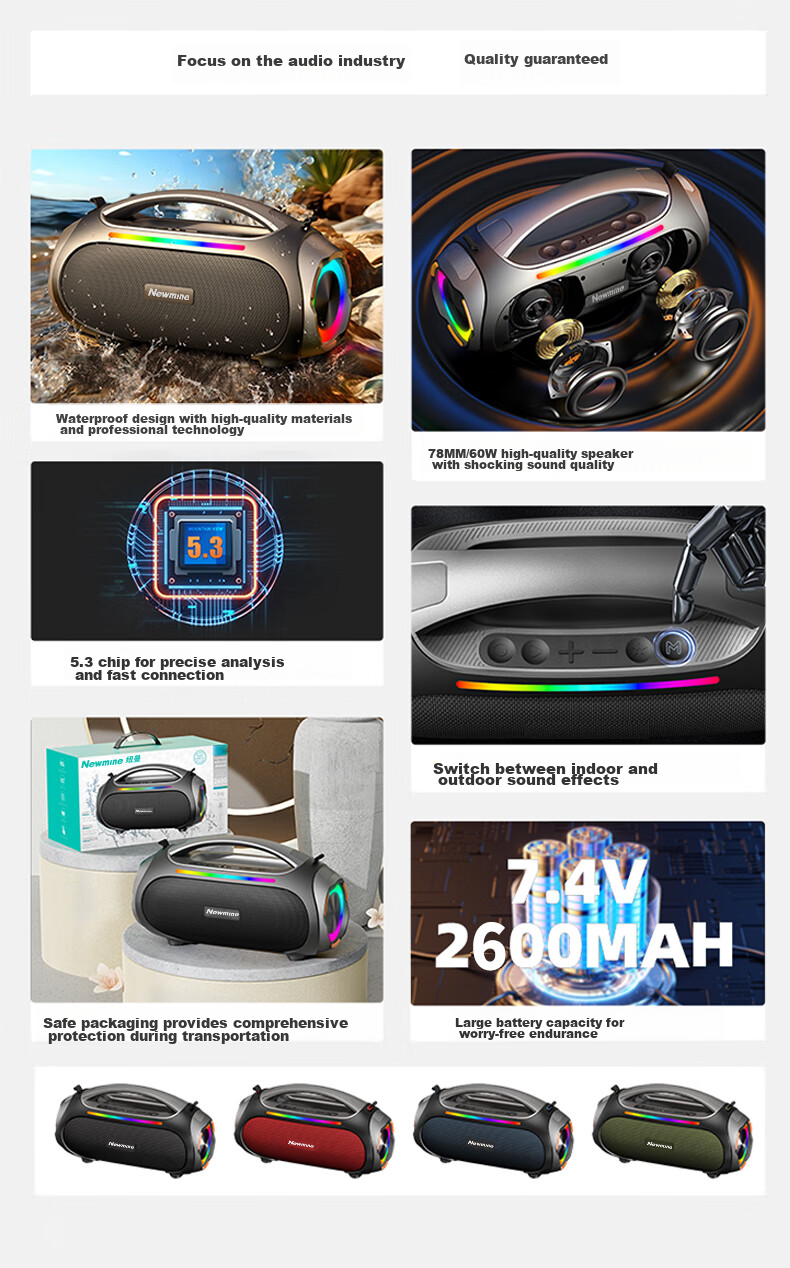 Портативная Bluetooth-колонка Newmine N515, 60 Вт, для улицы и кемпинга, с мощным сабвуфером, беспроводная, водонепроницаемая